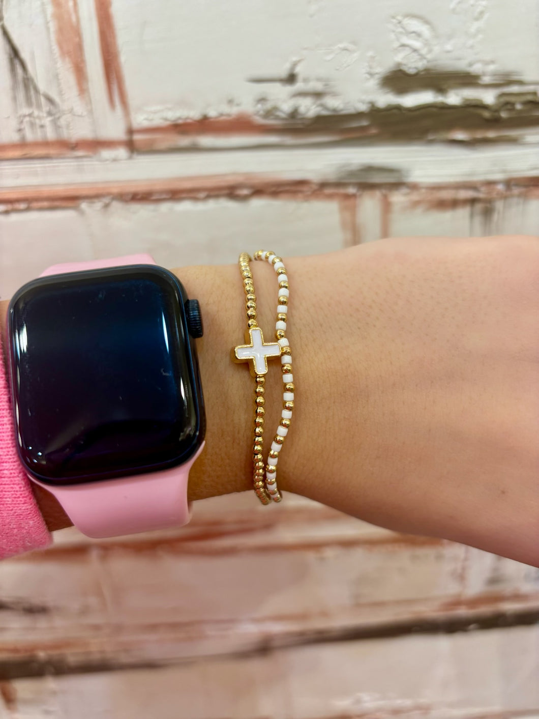 White cross beaded stack