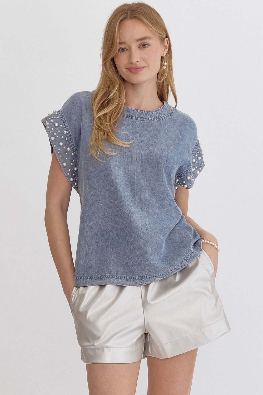 Denim and Pearls Top