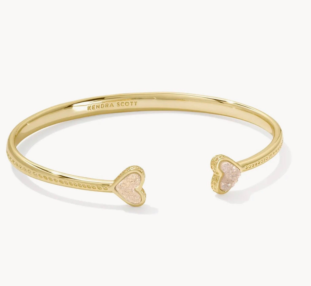 Framed Ari Heart Gold Cuff Bracelet in Iridescent Drusy
