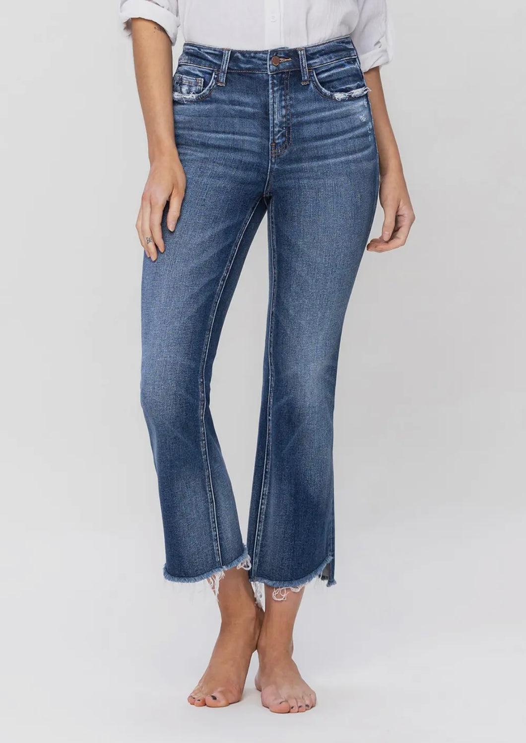 Flying Monkey Kayla High Rise Raw Step Hem Crop Flare
Jeans