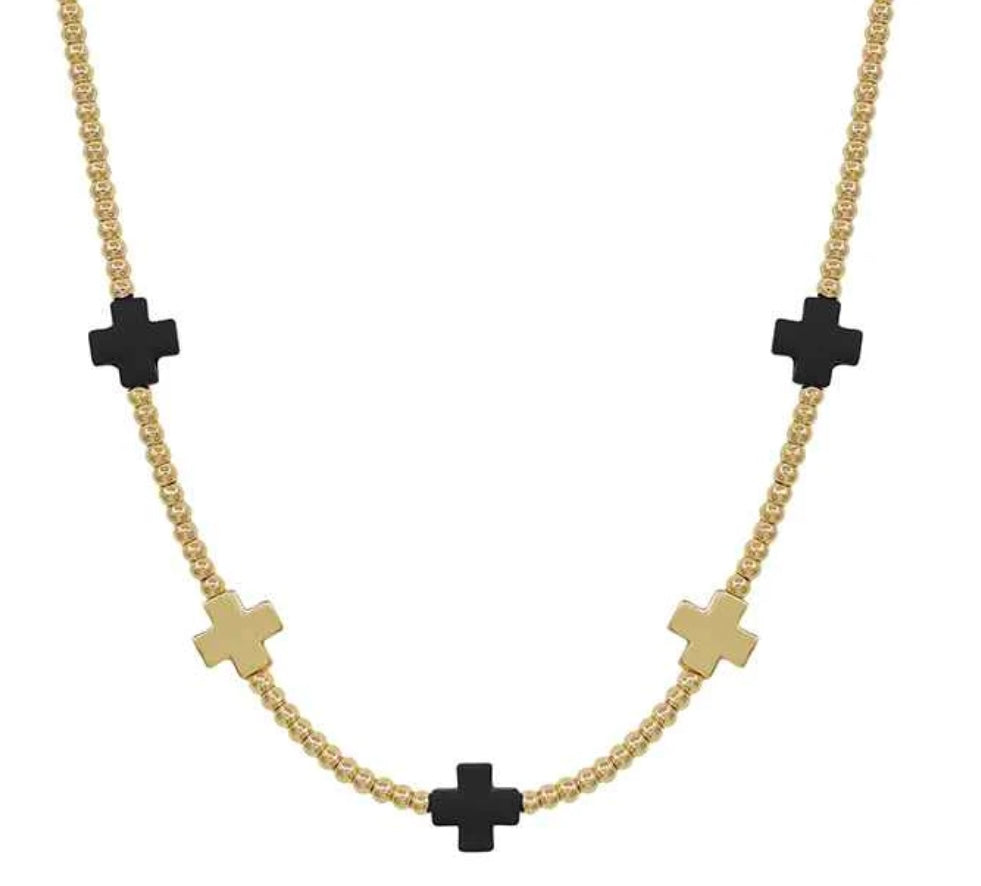 Gold Beaded with Black and Gold Cross Accents 16