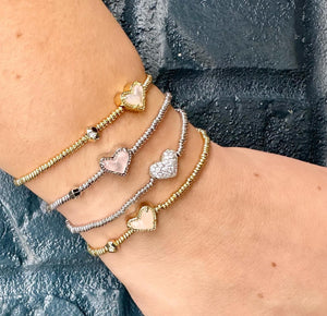 Ari Heart Silver Stretch Bracelet in Dichroic Glass