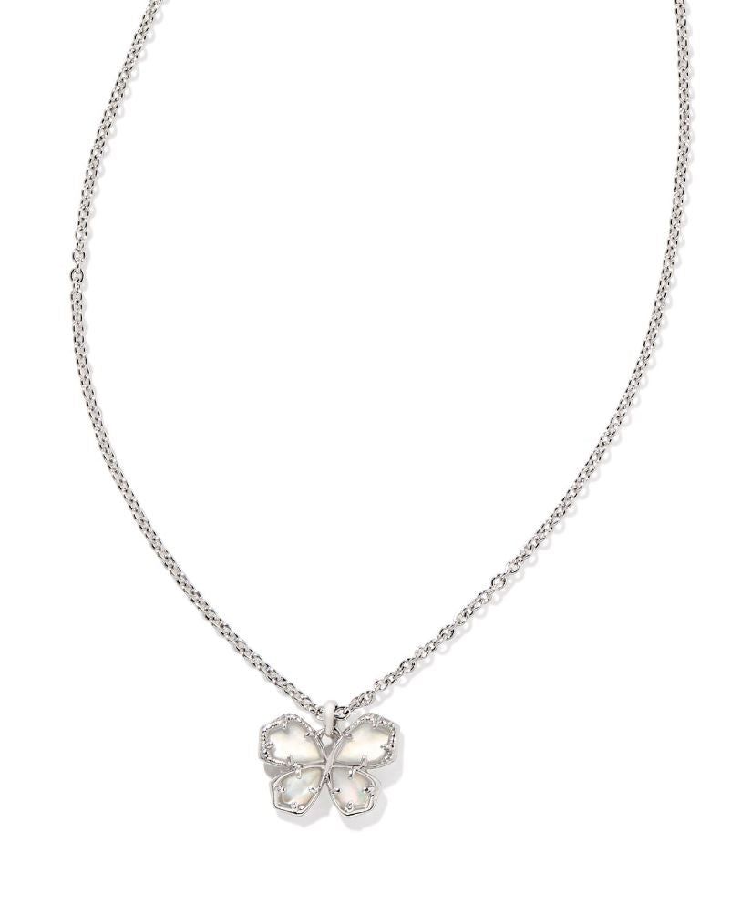 Mae Silver Butterfly Short Pendant Necklace in Ivory Mother-of-Pearl