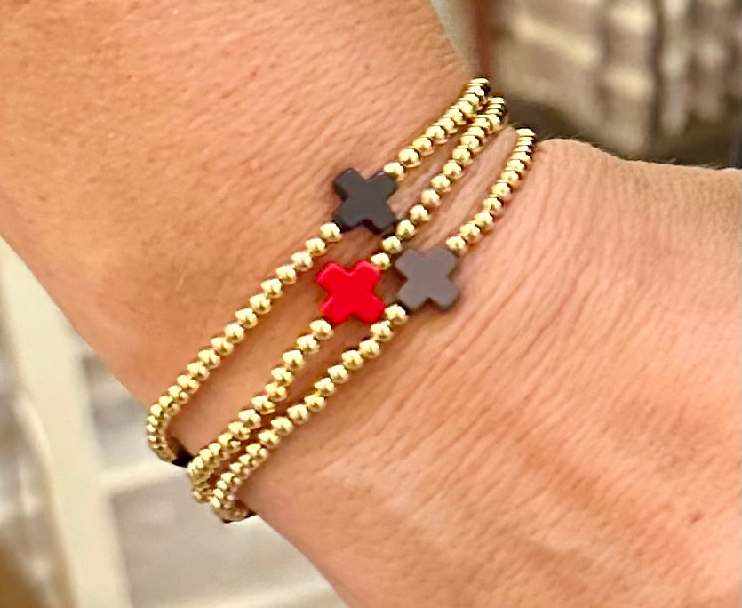 Black Gold Beaded Cross Bracelet