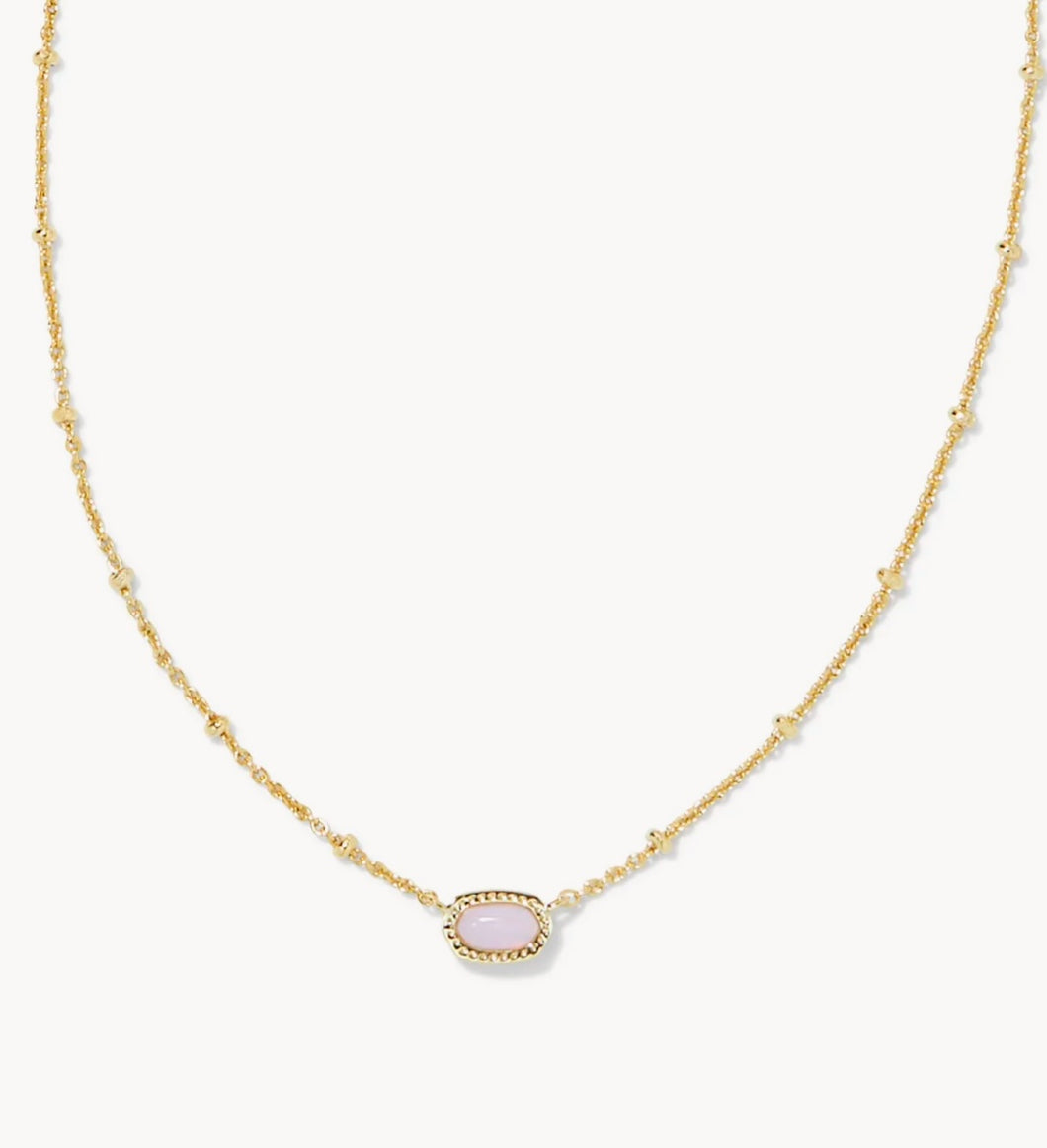 Mini Elisa Gold Satellite Short Pendant Necklace in Pink Opal Crystal