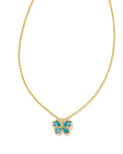 Load image into Gallery viewer, Mae Gold Butterfly Short Pendant Necklace in Indigo Watercolor Illusion
