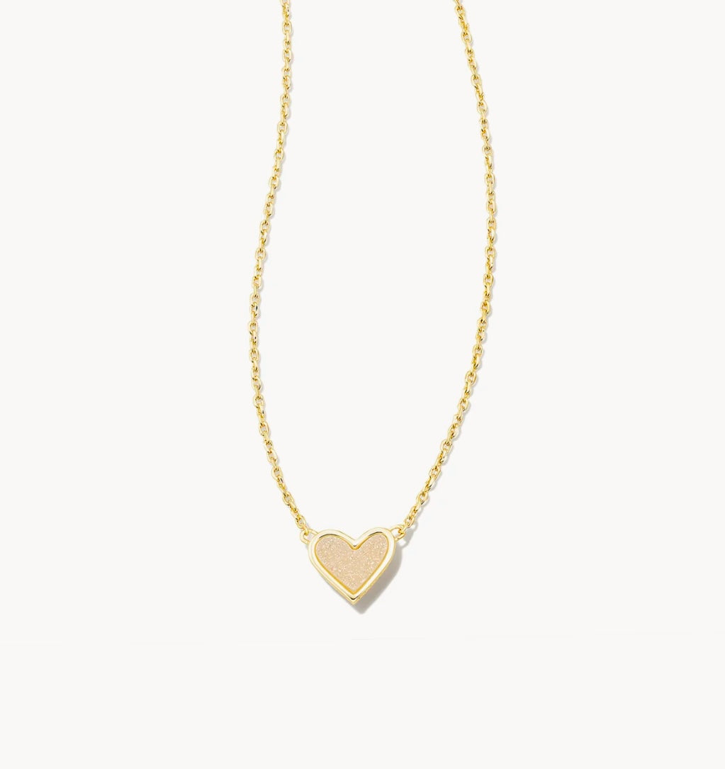 The Framed Ari Heart Gold Short Pendant Necklace in Iridescent Drusy