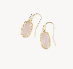 Lee Gold Drop Earrings in Rose Quartz
