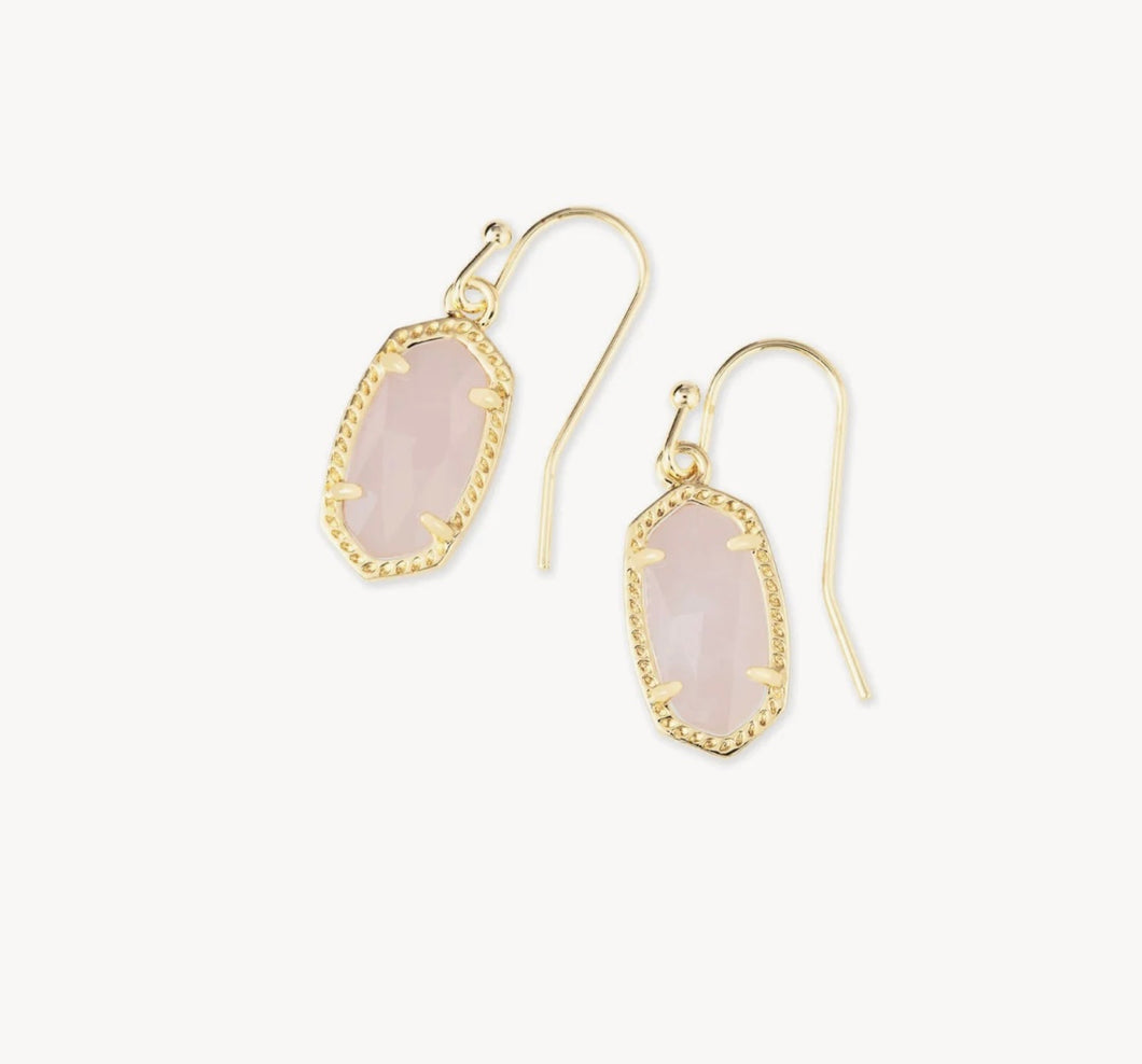 Lee Gold Drop Earrings in Rose Quartz