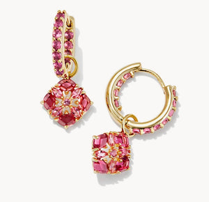 Dira Convertible Gold Crystal Huggie Earrings in Pink Mix