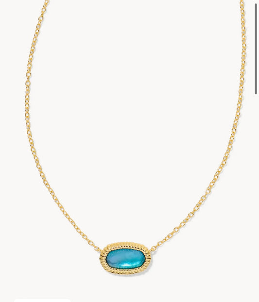 Elisa Gold Ridge Frame Short Pendant Necklace in Indigo Watercolor Illusion