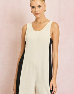 Linen Contrast Side Jumpsuit