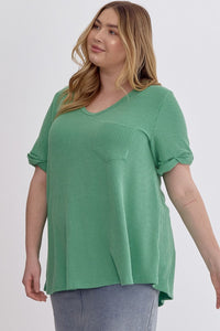 Curvy Ribbed Rolled Sleeve Top