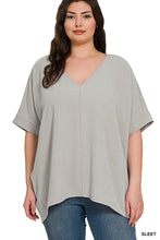 Load image into Gallery viewer, Plus WOVEN AIRFLOW V-NECK DOLMAN SHORT SLEEVE TOP
