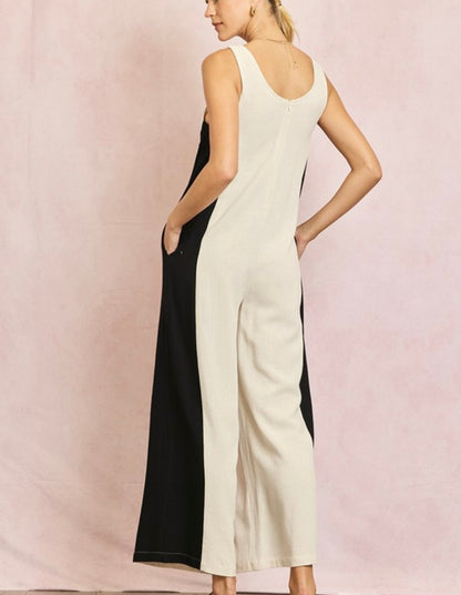 Linen Contrast Side Jumpsuit