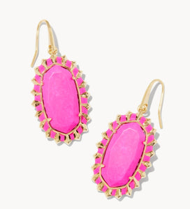 Dani Gold Color Burst Frame Drop Earrings in Neon Pink Magnesite