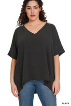 Load image into Gallery viewer, Plus WOVEN AIRFLOW V-NECK DOLMAN SHORT SLEEVE TOP
