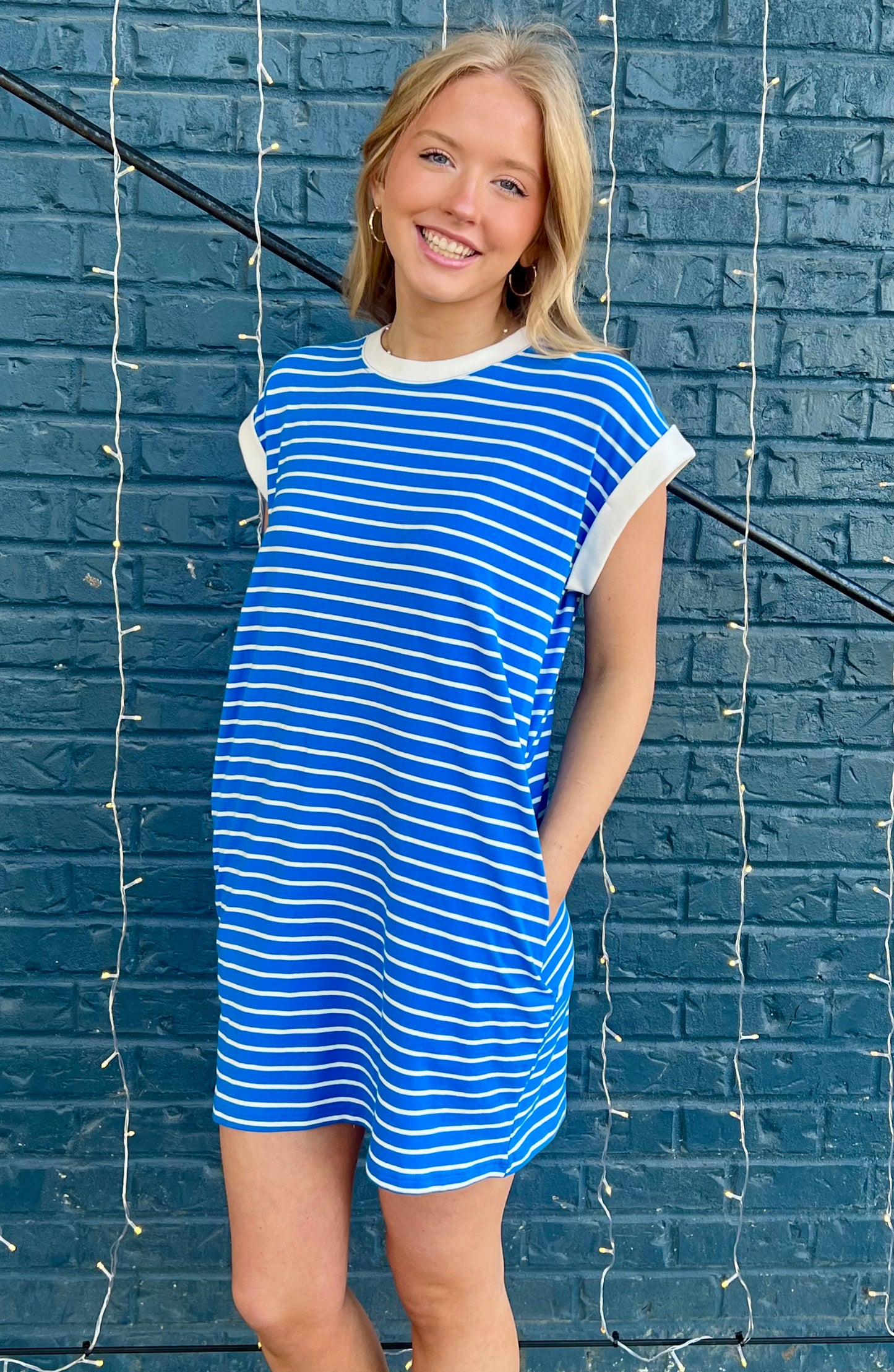 CONTRAST TRIM STRIPED T-SHIRTS DRESS