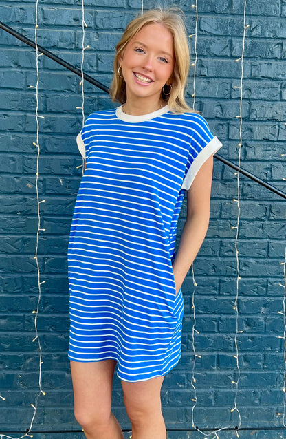 CONTRAST TRIM STRIPED T-SHIRTS DRESS