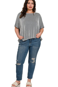Curvy Zenana Ribbed Striped Oversized Top