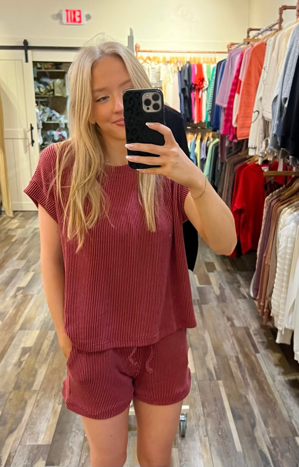 RAISED RIB CAP SLEEVE TOP & SHORTS SET
