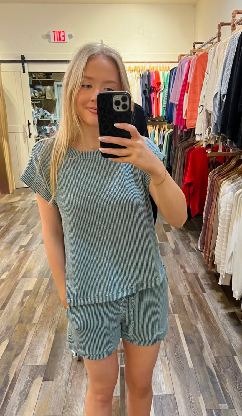 RAISED RIB CAP SLEEVE TOP & SHORTS SET