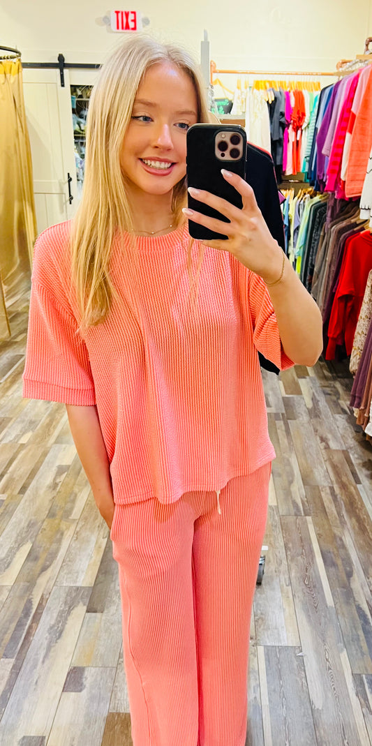 RAISED RIB SHORT SLEEVE TEE & PANTS SET