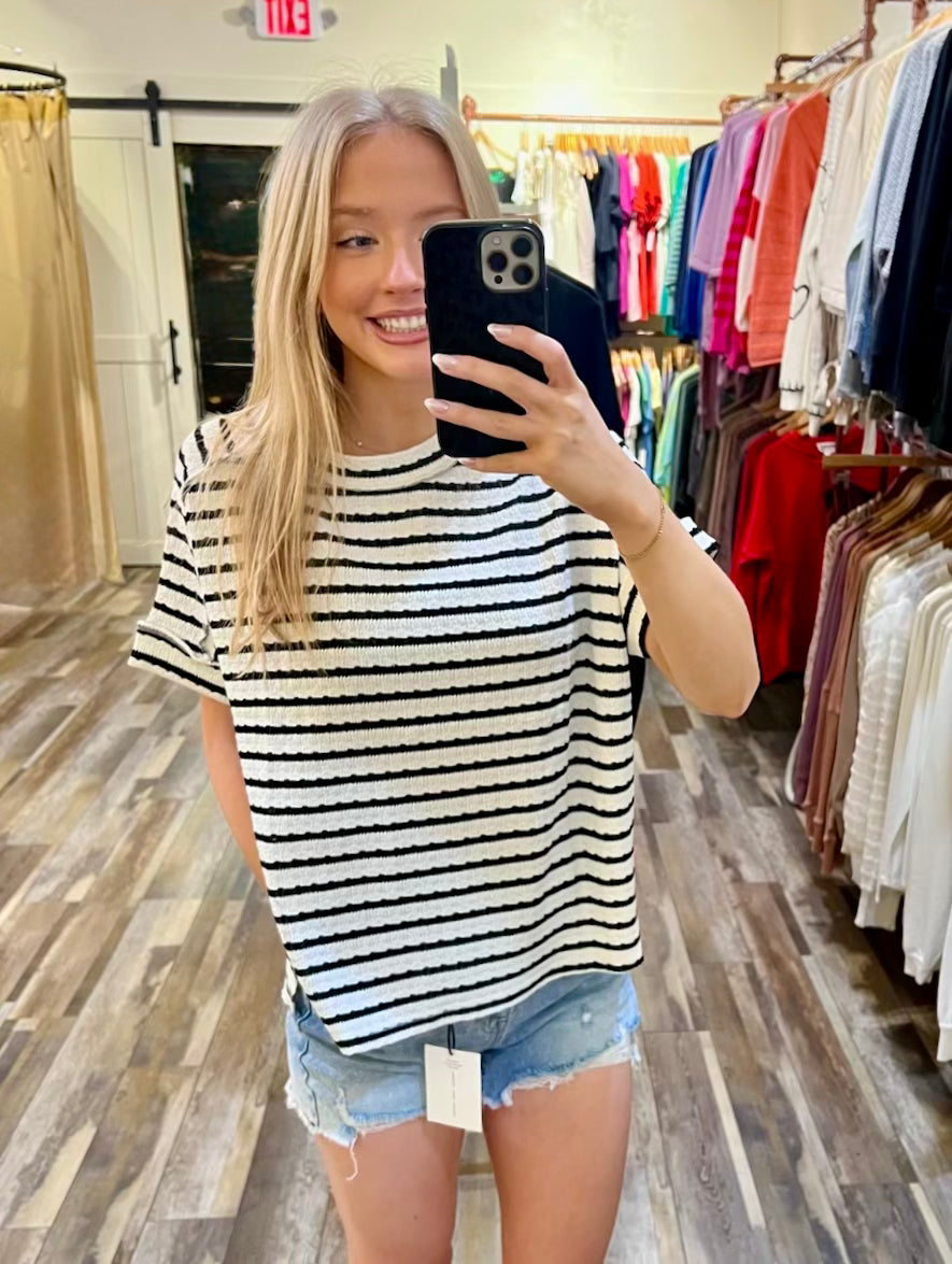 STRIPE JACQUARD ROUND-NECK BOX TEE