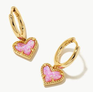Ari Heart Gold Huggie Earrings in Bubblegum Pink