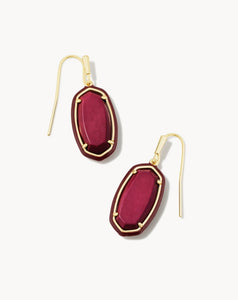 Dani Gold Enamel Framed Drop Earrings in Maroon Magnesite