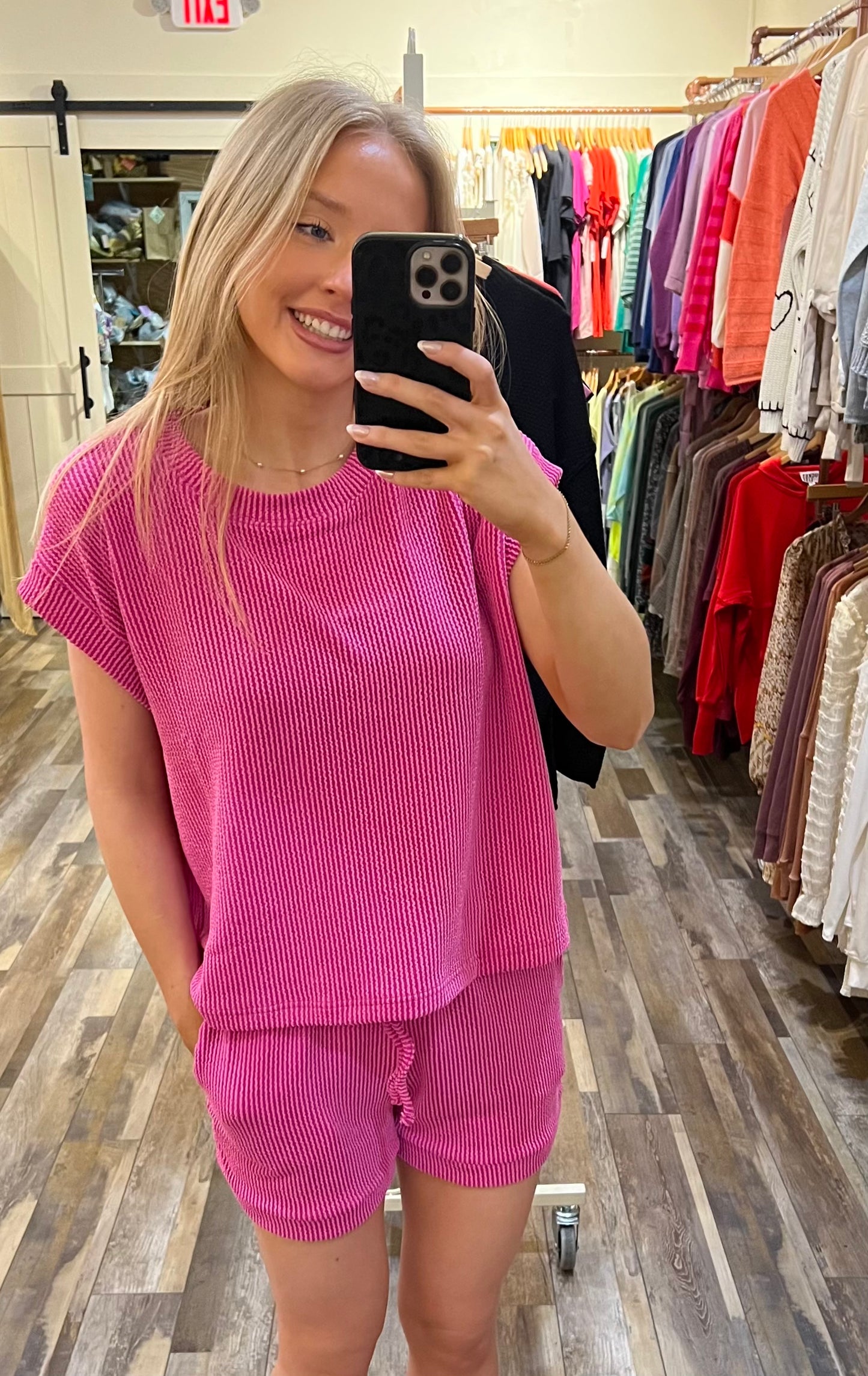 RAISED RIB CAP SLEEVE TOP & SHORTS SET