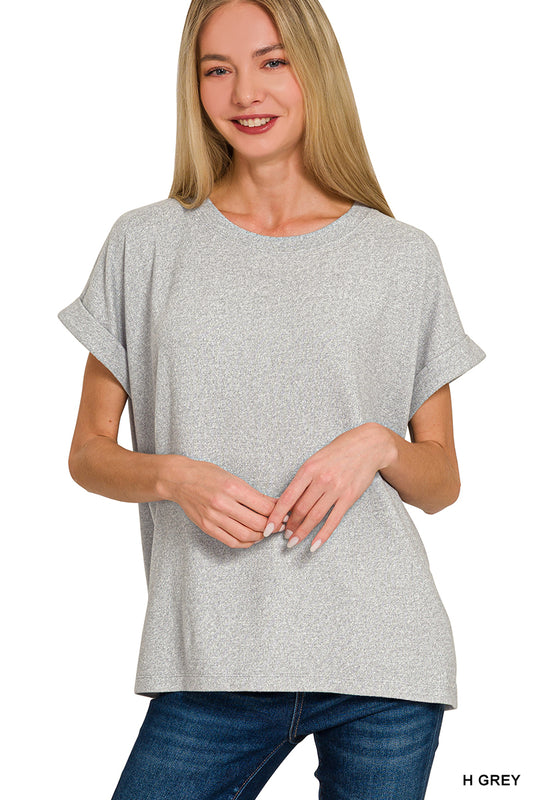 SOFT MELANGE HACCI SHORT SLEEVE ROUND NECK TOP