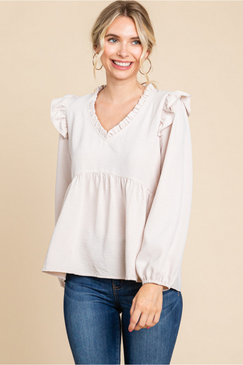 Baby Doll Ruffled Cap Shoulder Top