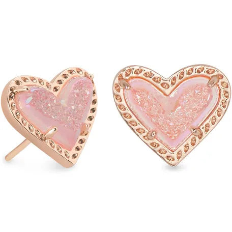 Ari Stud Earrings in Gold Pink Drusy