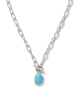 Daphne Convertible Silver Link and Chain Necklace in Variegated Turquoise Magnesite