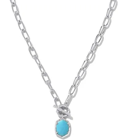 Daphne Convertible Silver Link and Chain Necklace in Variegated Turquoise Magnesite