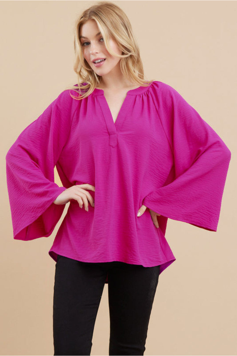 Curvy Gathered Ball Sleeve Top