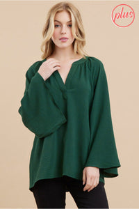 Curvy Gathered Ball Sleeve Top