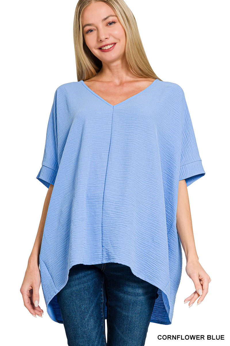 WOVEN AIRFLOW V-NECK DOLMAN SHORT SLEEVE TOP