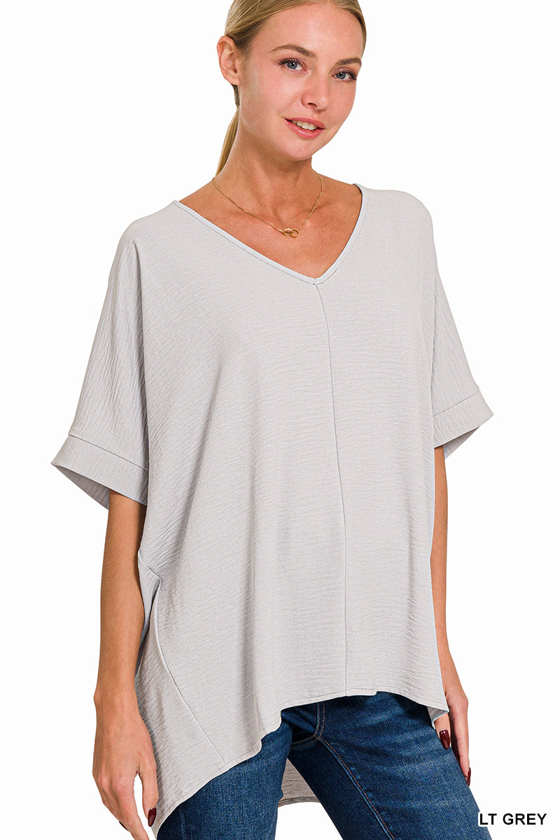 WOVEN AIRFLOW V-NECK DOLMAN SHORT SLEEVE TOP
