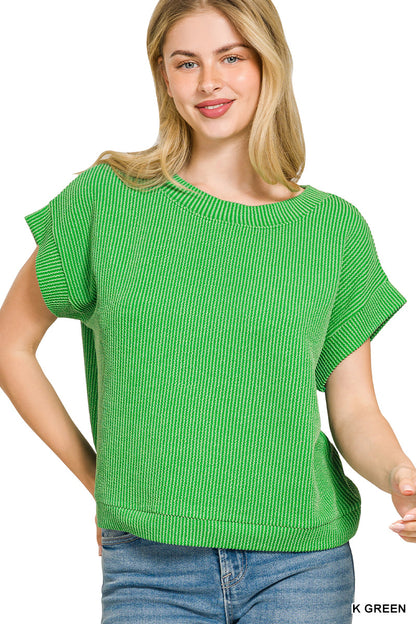 RAISED RIB CAP SLEEVE TOP