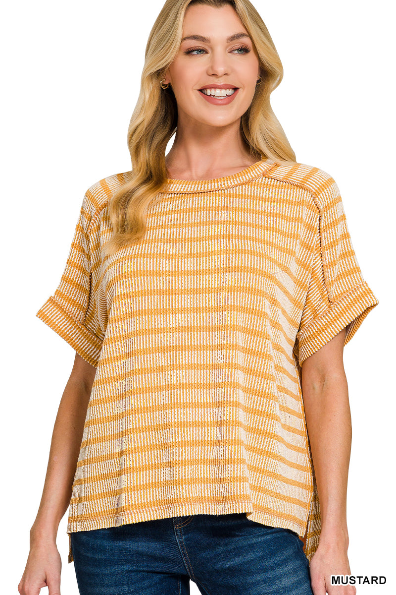 RAISED RIB STRIPED EXPOSED SEAM TOP
