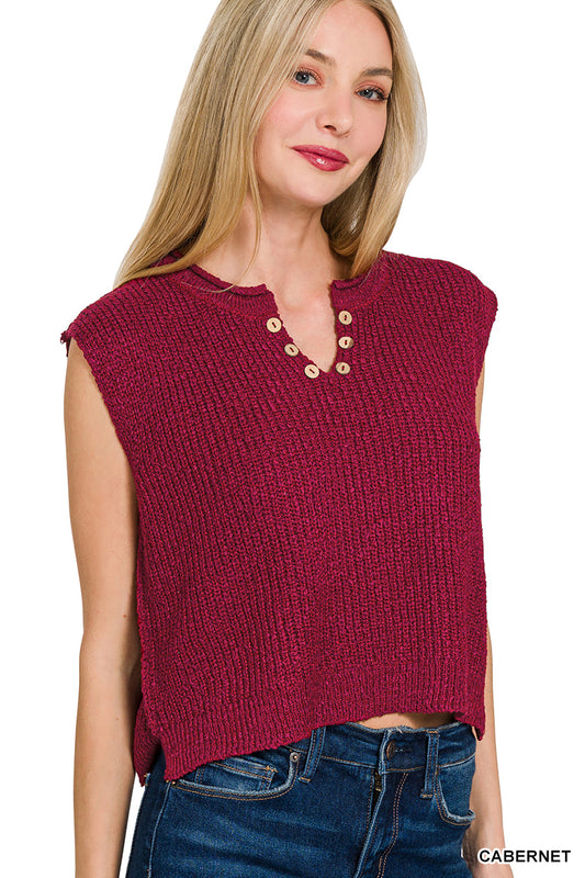 SPLIT NECK SWEATER VEST