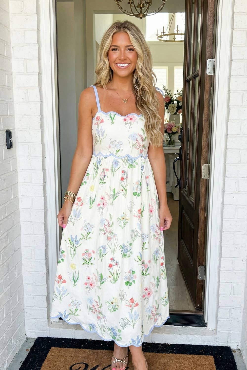 LA Society - LAS-LIVE Floral Self-tie Straps High Waist Midi Dress (S-XL)
