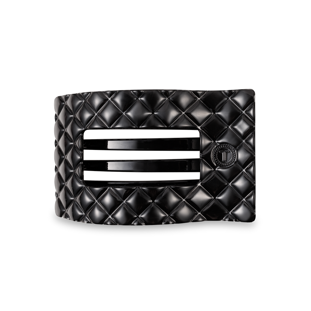 TELETIES - Flat Rectangle Hair Clip | Medium | Jet Black Quilted
