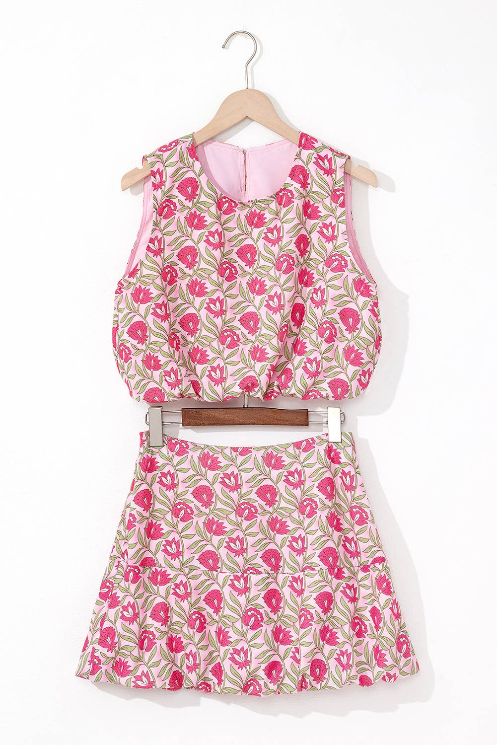 LA Society - Floral Print Puffy Cropped Tank and Mini Skirt Set