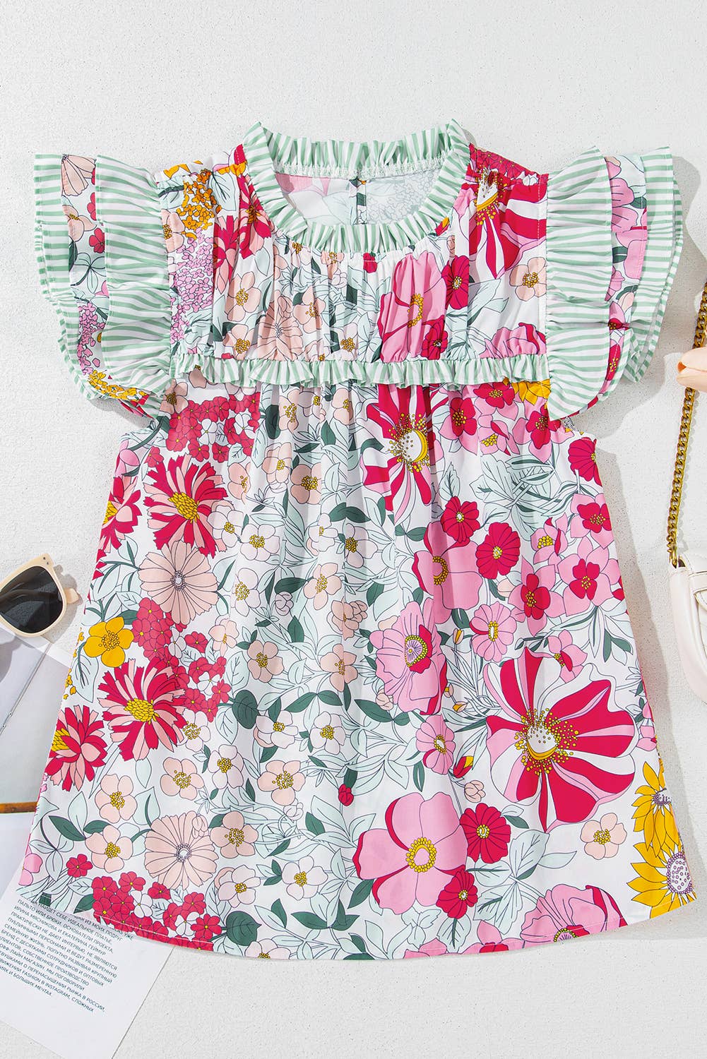 Floral Print Contrast Ruffle Trim Top