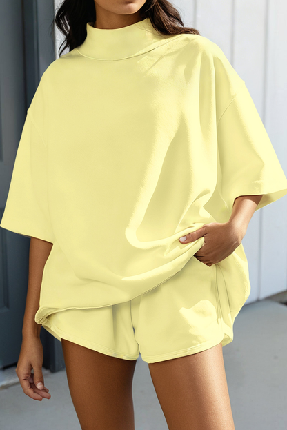 Solid Oversized Mock Tee & Shorts Set