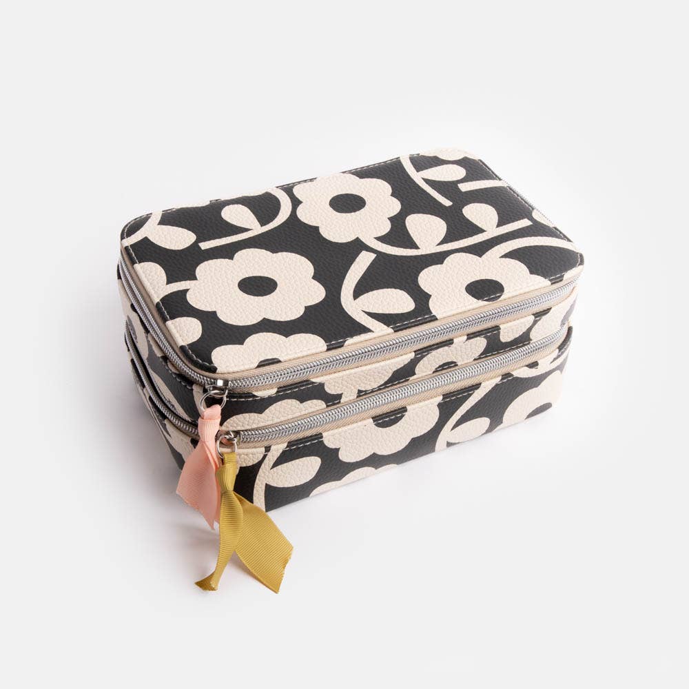 Caroline Gardner - Charcoal Mono Flower Make Up Bag Organiser