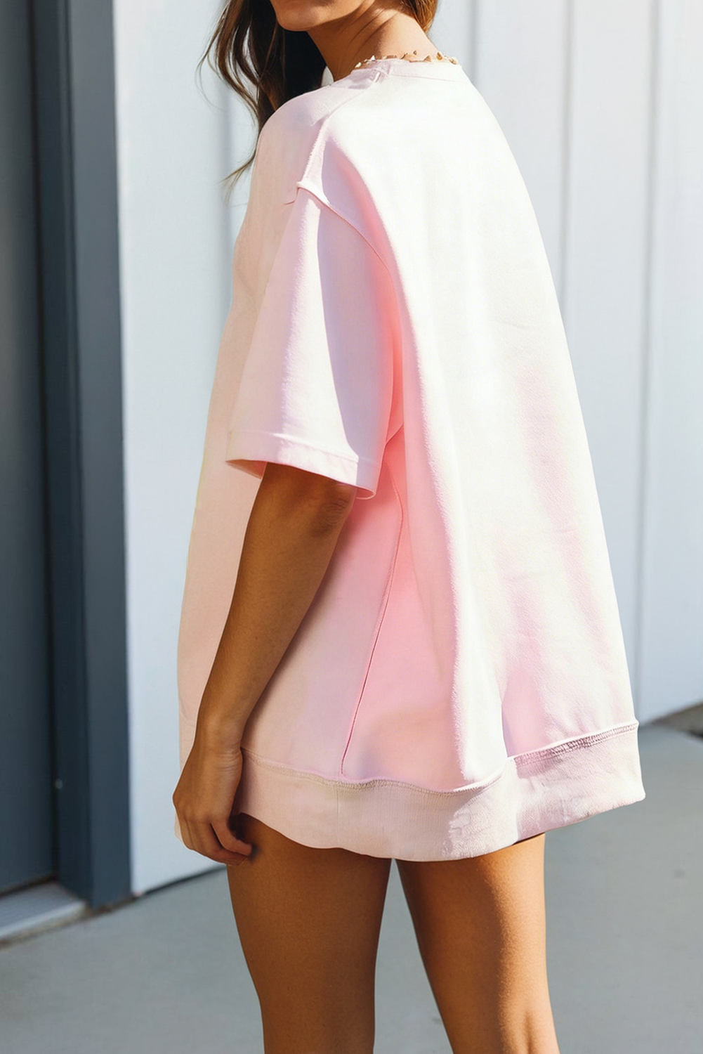 Solid Oversized Mock Tee & Shorts Set